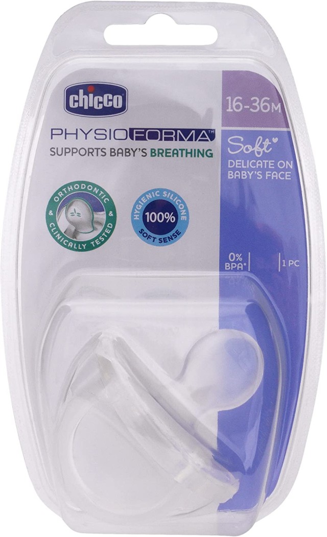 Chicco 01810-01 Physio Soft Πιπίλα Σιλικόνη 16-36m Διάφανο Χρώμα 1τμχ