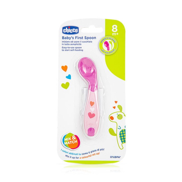 Chicco 16100-30 Babys First Spoon Κουτάλι Σιλικόνης για Βρέφη 8m+ (Κορίτσι) 1τμχ