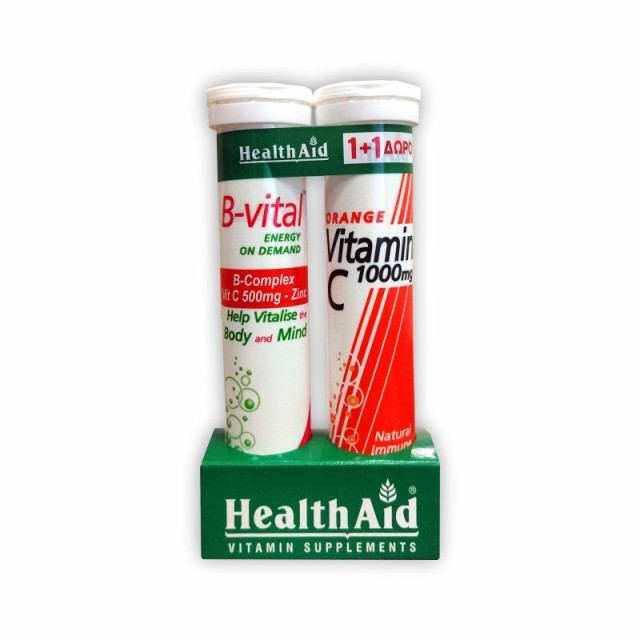 Health Aid Promo B-Vital Βερύκοκο + Δώρο Vitamin C 1000mg Πορτοκάλι 20 Αναβράζοντα Δισκία [1+1]