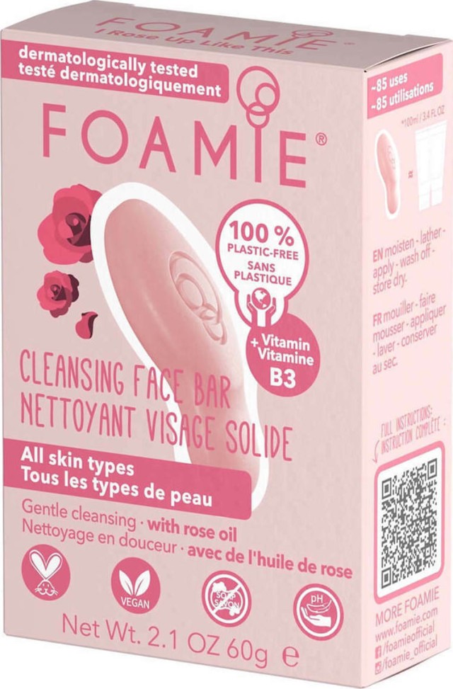 Foamie Cleansing Face Bar with Rose Oil - Σαπούνι Καθαρισμού Προσώπου σε Μορφή Μπάρας για Όλους τους Τύπους Δέρματος με Έλαιο Τριαντάφυλλο 68gr