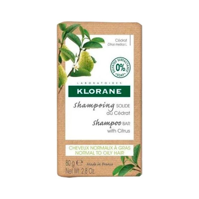 Klorane Shampoo Bar With Citrus Στέρεο Σαμπουάν Mε Κίτρο Για Κανονικά/Λιπαρά Μαλλιά 80gr
