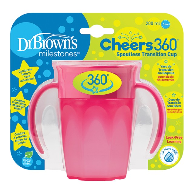 Dr. Browns TC 71003 Κύπελλο 360° με Λαβές Ροζ 200ml