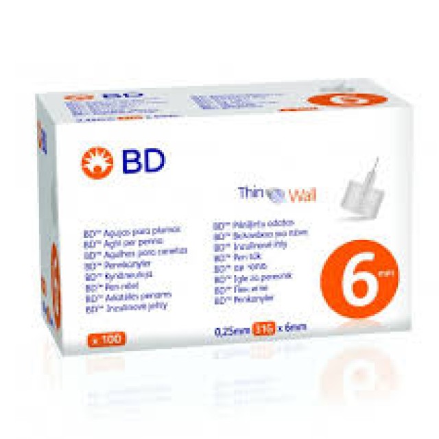 BD Medical Thin Wall Βελόνες Ινσουλίνης Για Πένα 6mm x 31G 100pcs