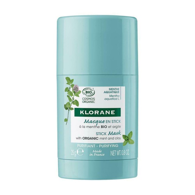 Klorane Aquatic Mint Stick Purifying Mask Μάσκα - Στικ Προσώπου Με Βιολογική Υδάτινη Μέντα & Άργιλο Για Μικτό - Λιπαρό Δέρμα 25g