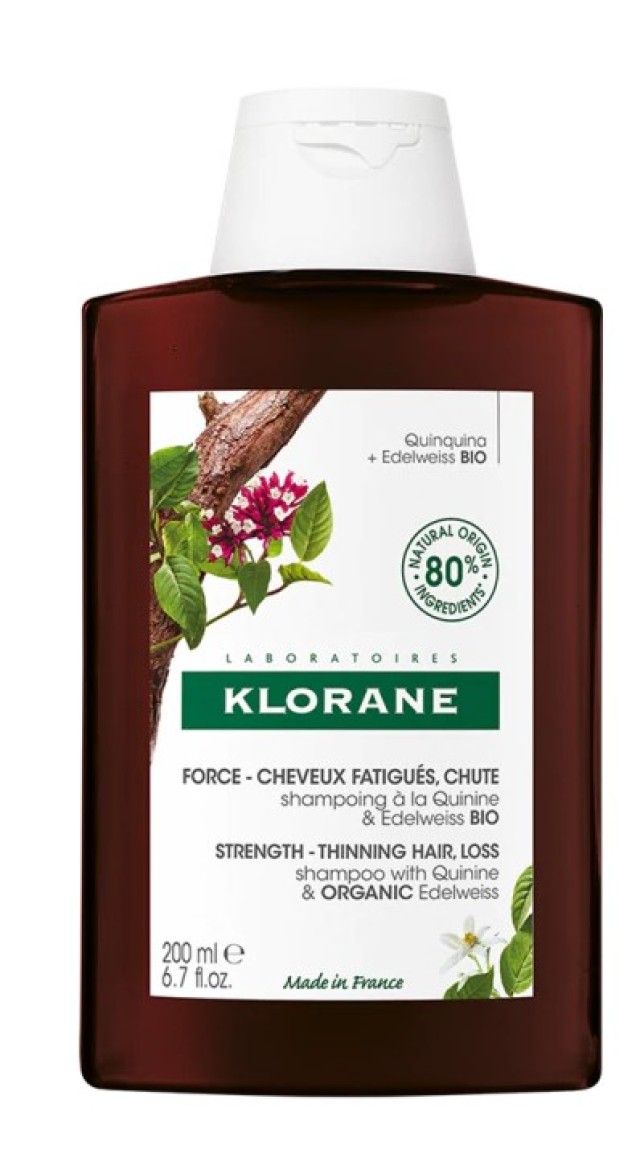 Klorane Quinine Strength Thinning Hair Loss Shampoo Σαμπουάν Κατά Της Τριχόπτωσης Με Κινίνη Και Βιολογικό Εντελβάις 200ml