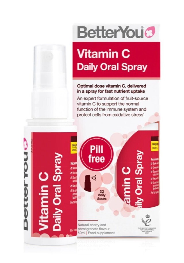 BetterYou Vitamin C Daily Oral Spray Υπογλώσσιο Σπρέι Με Βιταμίνη C 120mg & Γεύση Κεράσι & Ρόδι 50ml