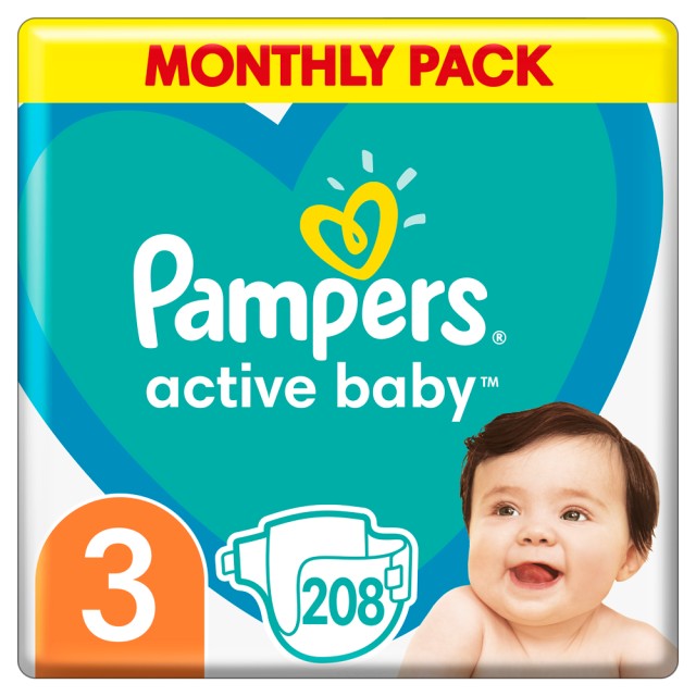 PAMPERS ACTIVE BABY No3 (6-10kg) MONTHLY PACK 208τμχ