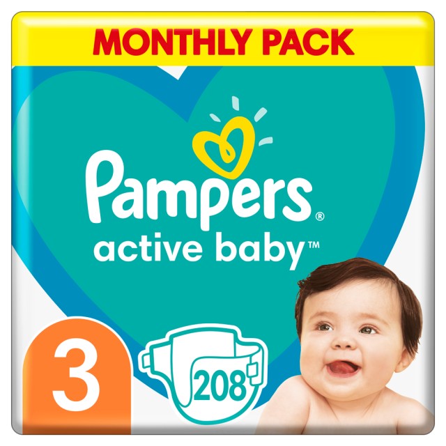 Pampers Active Baby No3 (6-10kg) Monthly Pack 208τμχ