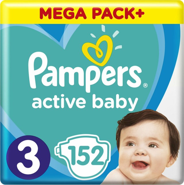 Pampers Active Baby Πάνες Μέγεθος 3 (6-10 kg), 152 τμχ