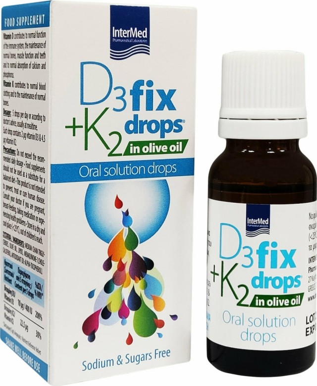 Intermed D3 + K2 Fix Drops In Olive Oil Συμπλήρωμα Διατροφής Για Το Ανοσοποιητικό Σε Σταγόνες 12ml