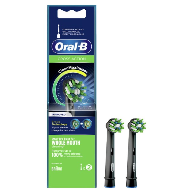 Oral-B Cross Action CleanMaximiser Black Edition Ανταλλακτικές Κεφαλές Για Ηλεκτρική Οδοντόβουρτσα 2τμχ