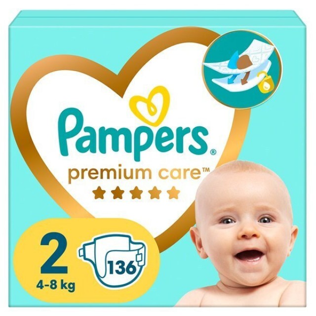Pampers Premium Care No 2 για 4-8 kg 136 τεμάχια