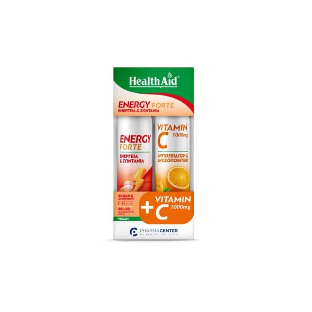 Health Aid Promo Energy Forte Συμπλήρωμα Διατροφής Για Ενέργεια & Ζωντάνια 20 αναβράζοντα δισκία & Vitamin C Βιταμίνη C 1000mg 20 αναβράζοντα δισκία