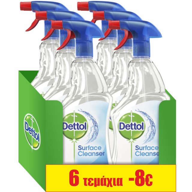 Dettol Promo Anti-Bacterial Surface Cleanser Spray Αντιβακτηριδιακό Απολυμαντικό Επιφανειών 6x500ml