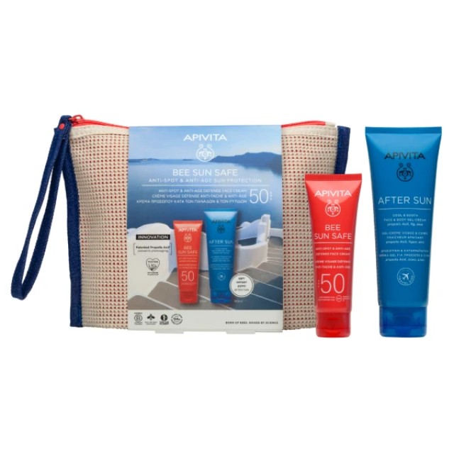 Apivita Promo Bee Sun Safe Anti-Spot & Anti-Age Sun Protection Κρέμα Προσώπου Κατά των Πανάδων & των Ρυτίδων SPF50, 50ml & Δώρο After Sun Δροσιστική & Καταπραϋντική Κρέμα-Gel για Πρόσωπο & Σώμα, 100ml, & Δώρο Νεσεσέρ, 1σετ