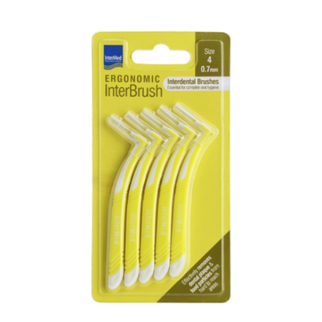 Intermed Ergonomic Interbrush Μεσοδόντια Βουρτσάκια Κίτρινο Size 4 - 0.7mm, 5τεμ