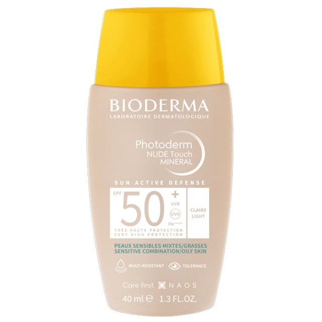Bioderma Photoderm Nude Touch SPF 50+ Light Λεπτόρρευστο Αντηλιακό με Ελαφριά Κάλυψη & Ματ Αποτέλεσμα για Μεικτό προς Λιπαρό Δέρμα, 40ml
