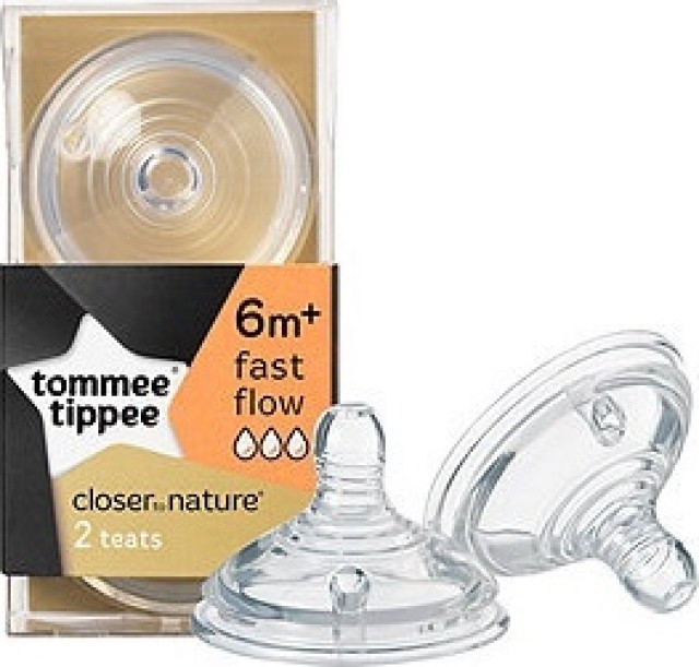 Tommee Tippee Closer To Nature Θηλή Σιλικόνης Γρήγορης Ροής 6m+ 2τμχ