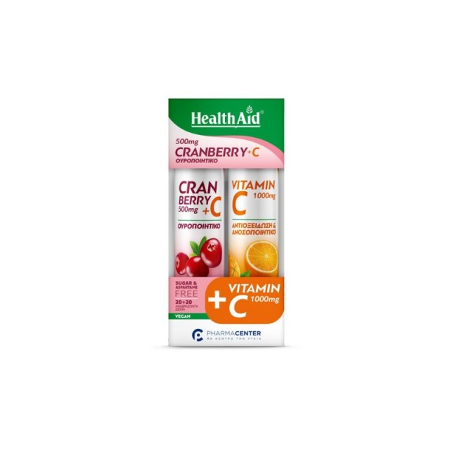 Health Aid Promo Cranberry 500mg + C Συμπλήρωμα Διατροφής Για Το Ουροποιητικό 20 αναβράζοντα δισκία & Vitamin C 1000mg Βιταμίνη C 20 αναβράζοντα δισκία