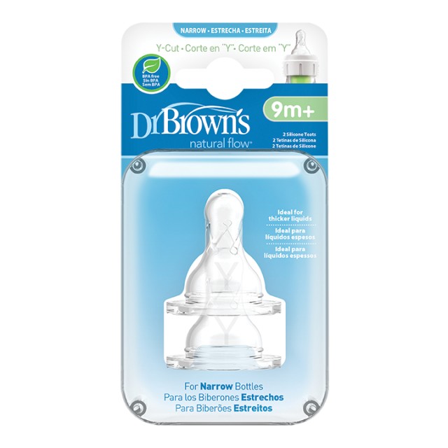 Dr. Browns 312 Options Y-CUT Θηλές Σιλικόνης για Μπιμπερό με Στενό Λαιμό 9m+ 2τμχ