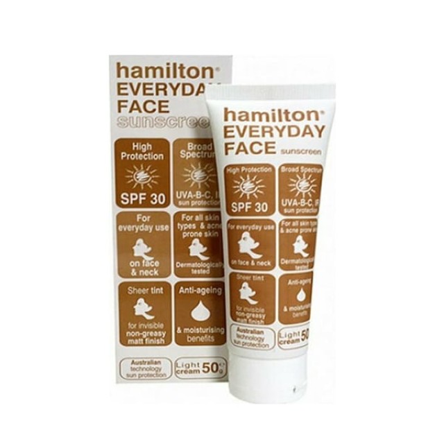 Hamilton Sun Everyday Face Tinted Light Cream Αντιηλιακή Κρέμα με Χρώμα & Δείκτη Προστασίας SPF30, 50gr