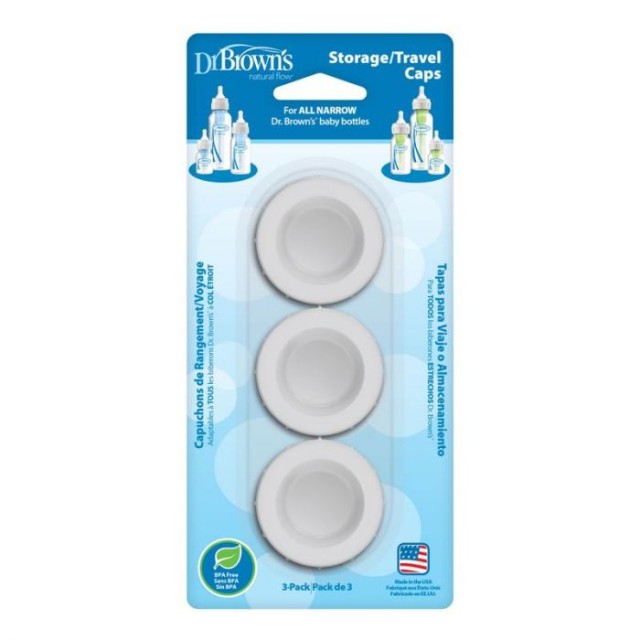 Dr Browns Storage Travel Caps Καπάκια Αποθήκευσης Ταξιδιού για Μπιμπερό με Στενό Λαιμό 3τμχ