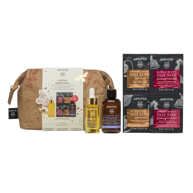 Apivita Promo Festive Essential Beesentials Έλαιο Προσώπου Ημέρας, 15ml & Express Mask Ρόδι 2x8 & Express Mask Βερίκοκο 2x8ml & Δώρο Κρεμώδης Αφρός Καθαρισμού 75ml