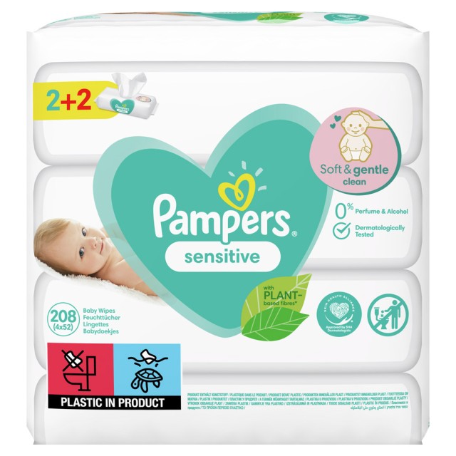 Pampers Promo Wipes Sensitive Μωρομάντηλα (2+2 Δώρο) 4x52τμχ