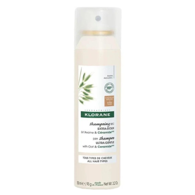 Klorane Dry Shampoo with Oat Milk Ultra-Gentle Ξηρό Σαμπουάν με Γαλάκτωμα Βρώμης για Καστανά-Σκούρα Μαλλιά, 150ml