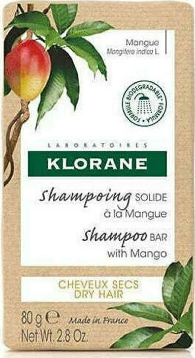 Klorane Shampoo Bar With Mango Στέρεο Σαμπουάν Mε Μάνγκο Για Ξηρά Μαλλιά 80gr