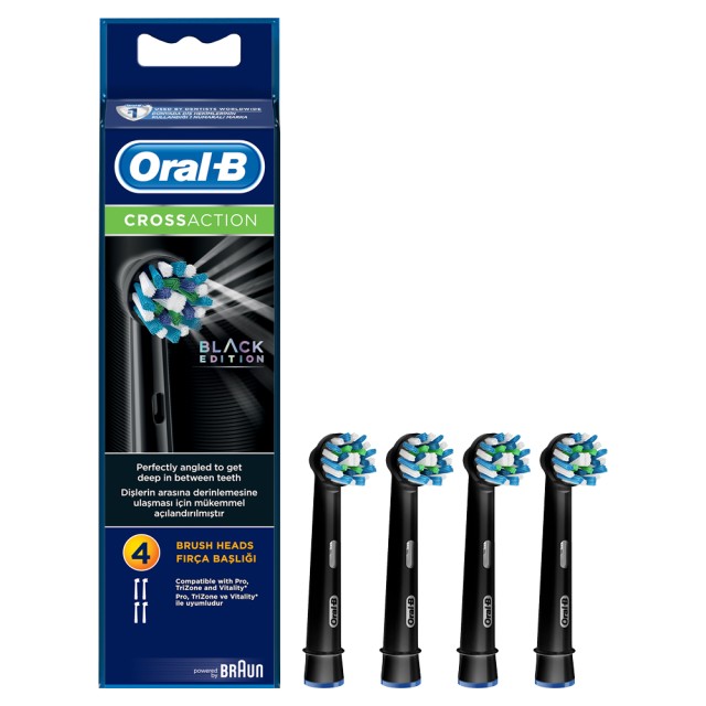 Oral-B Cross Action Black Edition Ανταλλακτικές Κεφαλές Για Ηλεκτρική Οδοντόβουρτσα 4τμχ