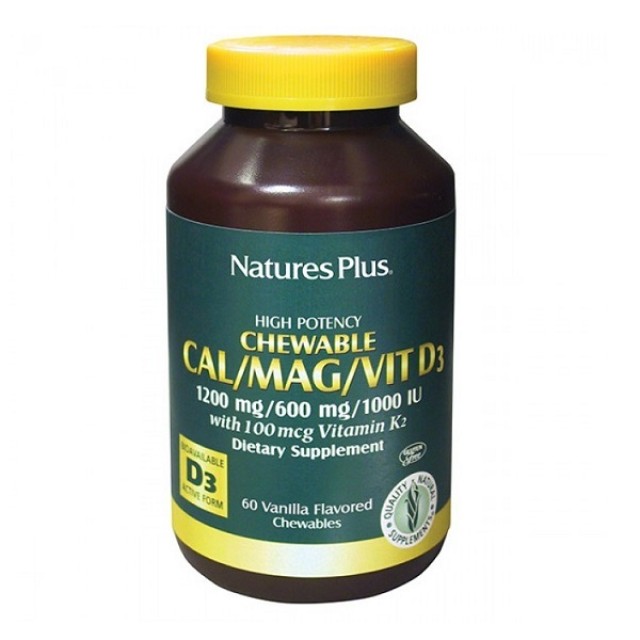 Natures Plus Cal/Mag/Vit D3/Vit K2 Vanilla, 60chew.tabs