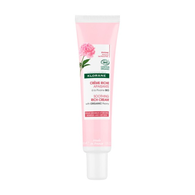 Klorane Organic Peony Soothing Rich 24ωρη Ενυδατική Καταπραϋντική Κρέμα Προσώπου Πλούσιας Υφής Για Ευαίσθητες Επιδερμίδες 40ml