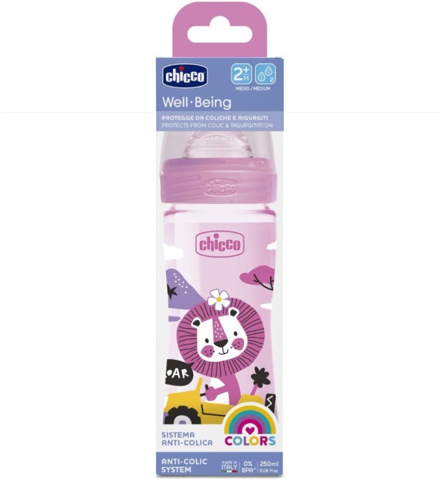 Chicco Μπιμπερό Well Being Πλαστικό ΘΣ Pink Lion 2m+ 250ml