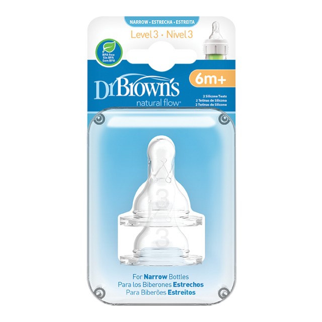 Dr. Browns 332 Options Θηλές Σιλικόνης για Μπιμπερό με Στενό Λαιμό 6m+ 2τμχ
