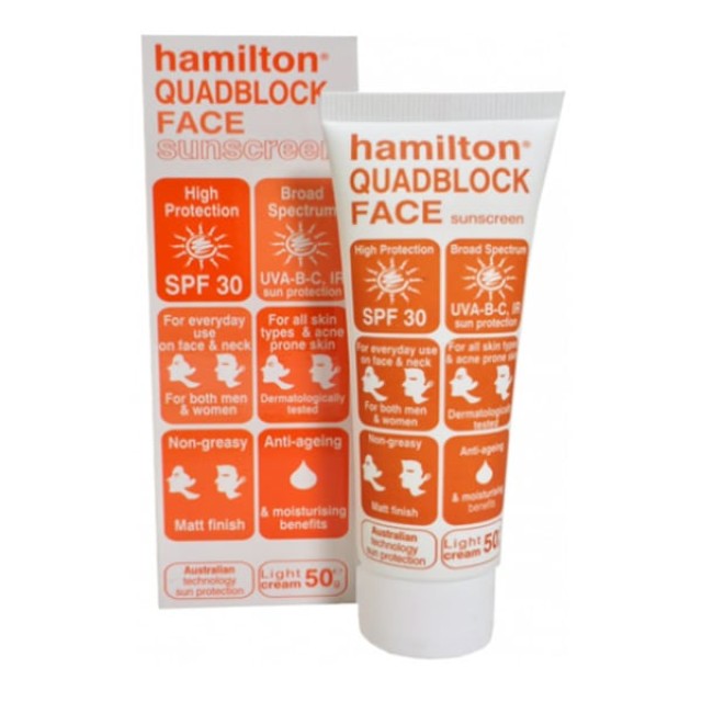Hamilton Quadblock Face Cream SPF30 Αντιηλιακή Κρέμα Προσώπου με Υψηλή Προστασία, 50ml
