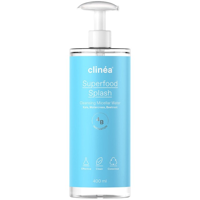 Clinea Superfood Spash Cleansing Micellar Water Νερό Καθαρισμού & Ντεμακιγιάζ Προσώπου Ματιών & Χειλιών Με Μικύλλια 400ml