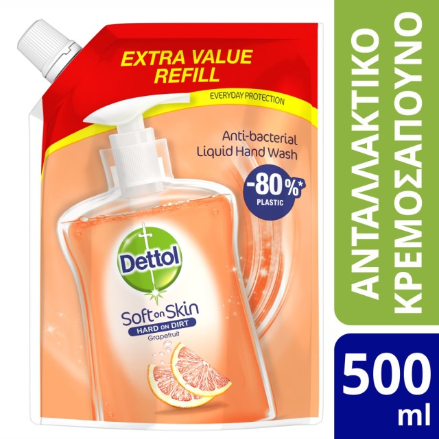 Dettol   Υγρό Κρεμοσάπουνο Ανταλλακτικό σε Σακουλάκι Grapefruit 500ml