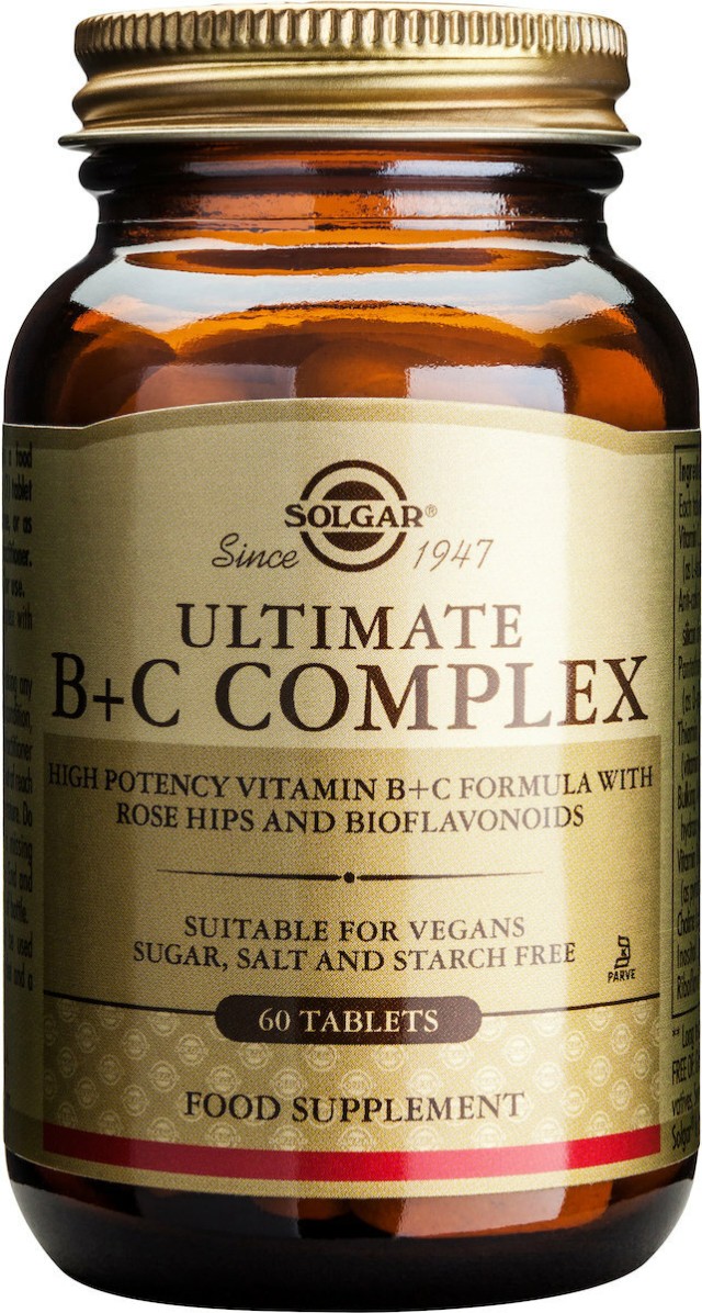 Solgar Ultimate B+C Complex Συμπλήρωμα Διατροφής Με Σύμπλεγμα Βιταμινών Β & Βιταμίνη C Για Την Ενίσχυση του Νευρικού & Ανοσοποιητικού Συστήματος 60tabs