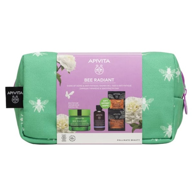Apivita Bee Radiant Promo με Κρέμα για Σημάδια Γήρανσης & Ξεκούραστη Όψη Πλούσιας Υφής, 50ml & Δώρο Cleansing Foam Αφρός Καθαρισμού για Πρόσωπο & Μάτια, 75ml & Face Mask Orange Μάσκα Προσώπου με Πορτοκάλι, 2x8ml, 1σετ