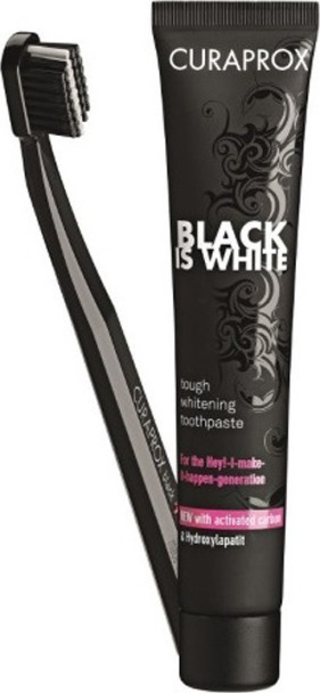 Curaprox Promo Black Is White Οδοντόβουρτσα & Tough Whitening Toothpaste Λευκαντική Οδοντόκρεμα 90ml