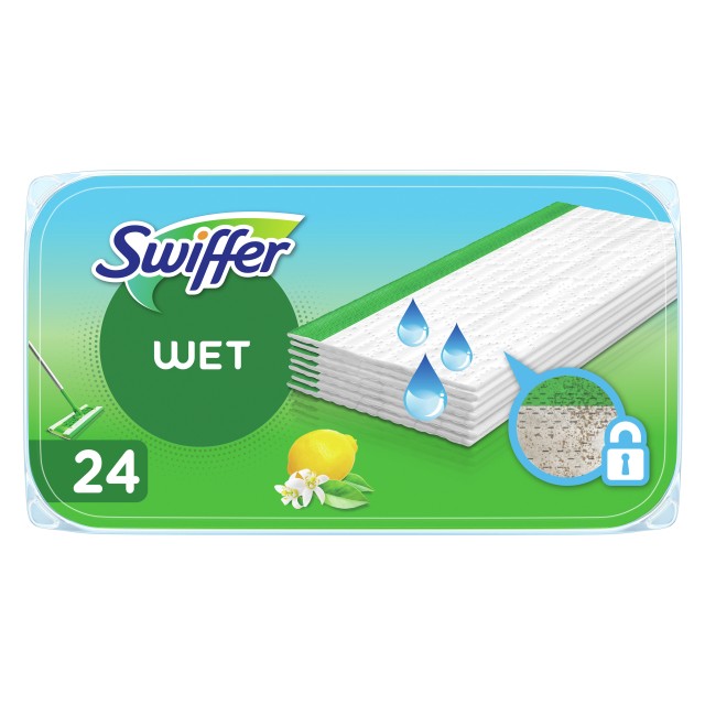 SWIFFER wet ανταλλακτικό υγρό πανί με άρωμα λεμόνι για πάτωμα 24τμχ