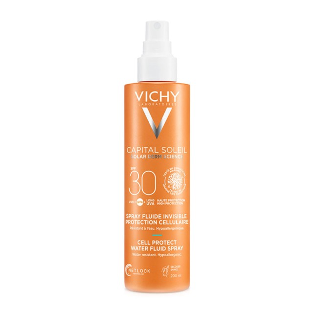 Vichy Capital Soleil Cell Protect Water Fluid Spray SPF30 Λεπτόρρευστο Αντηλιακό Γαλάκτωμα Σώματος 200ml