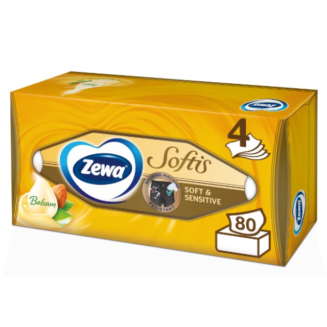Zewa Softis Soft & Sensitive Επιτραπέζια Χαρτομάντηλα Τετράφυλλα, 80 τεμάχια