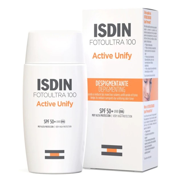 ISDIN Fotoultra 100 Active Unify Αντηλιακό Προσώπου SPF50+ για Μείωση & Πρόληψη Σκούρων Κηλίδων από τον Ήλιο, 50ml