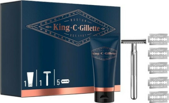 Gillette Promo King C Gillette Styling Set Transparent Shave Gel Διάφανο Τζελ Ξυρίσματος 150ml + Double Edge Razor Ξυριστική Μηχανή Ασφαλείας + Double Edge Razor Blades Ξυράφια Διπλής Ακμής 5τμχ