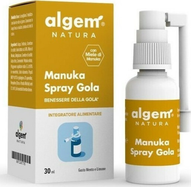 Algem Natura Manuka Throat Spray Σπρέι Λαιμού Για Περιπτώσεις Πονόλαιμου ή Φλεγμονής 30ml