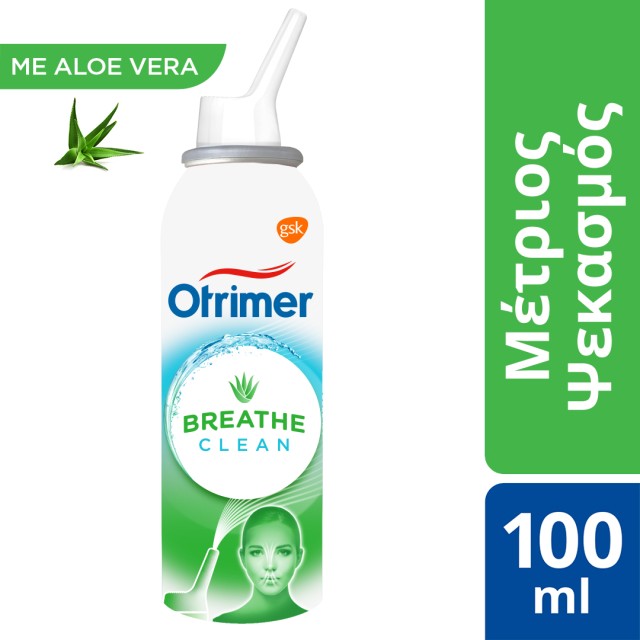 GSK Otrimer Breathe Clean Με Aloe Vera Φυσικό Ισότονο Διάλυμα Θαλασσινού Νερού Μέτριος Ψεκασμός 100ml