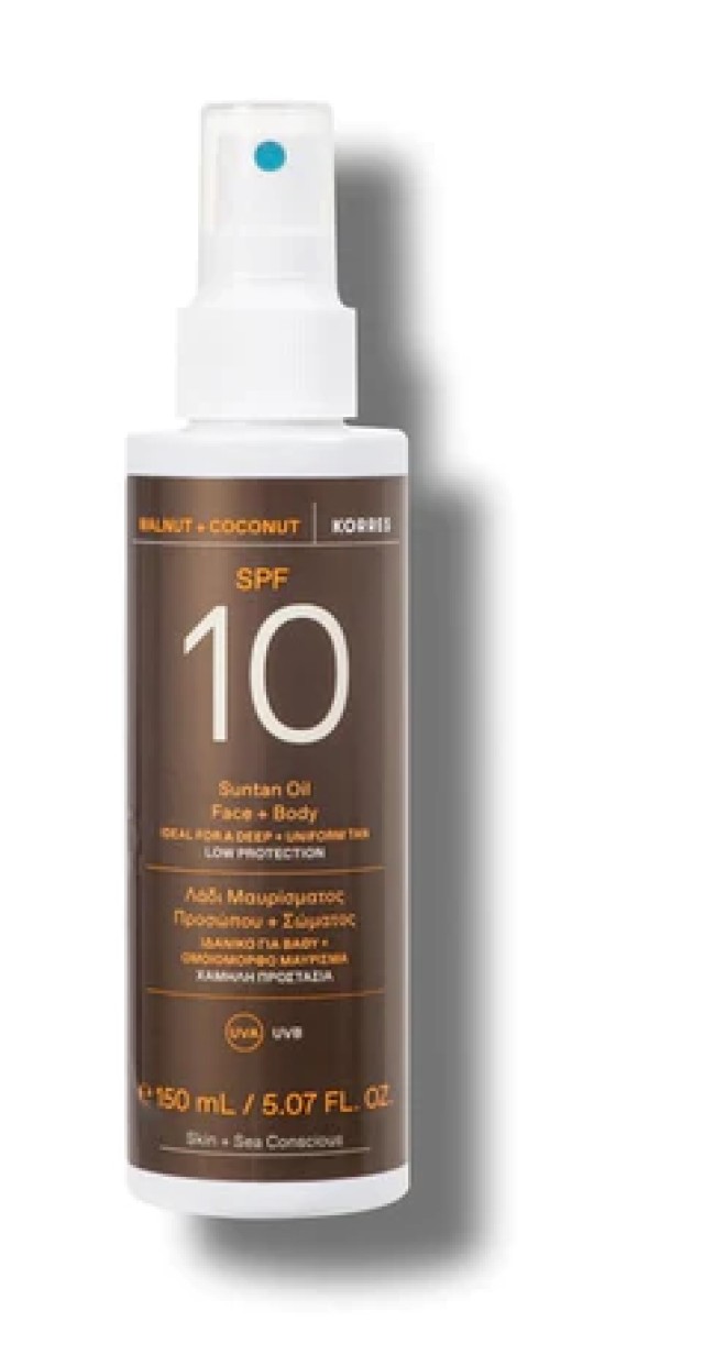 Korres Walnut & Coconut Suntan Oil Face & Body Spray Λάδι Μαυρίσματος Για Πρόσωπο & Σώμα Σε Σπρέι Με Καρύδα & Καρύδι SPF10 150ml