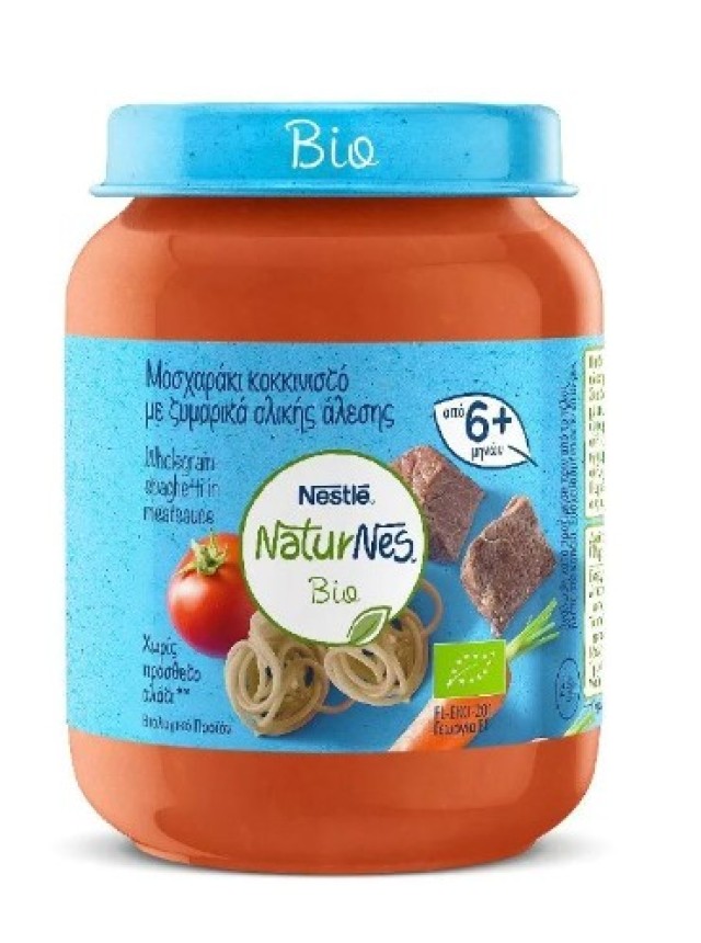 Nestle Naturnes Bio Μοσχαράκι Κοκκινιστό Με Ζυμαρικά Ολικής Από Τον 6ο Μήνα 190gr